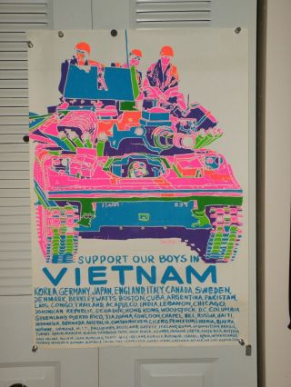 Vtg 1971 Poster Prints Support Our Boys In Vietnam Blacklight 24 1/2 " X 35 1/8 "