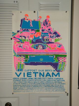 VTG 1971 POSTER PRINTS SUPPORT OUR BOYS IN VIETNAM BLACKLIGHT 24 1/2 