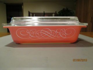 Vintage Pyrex - Pink Scroll - 2 Qt Rectangular Casserole - Baking Dish - With Lid