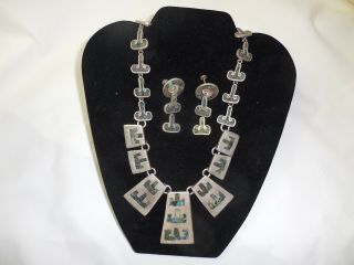 Vintage Sterling Silver Necklace & Earring Set Mexico 88 Grams Unusual