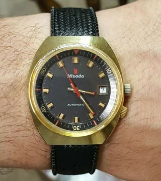 Vintage Nivada Grenchen Compensamatic Compressor 600 Ft Diver Watch Eta 2782