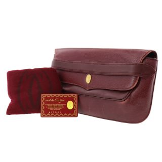 Cartier Logos Must Line Clutch Bag Bordeaux Leather Vintage Authentic Bb571 W