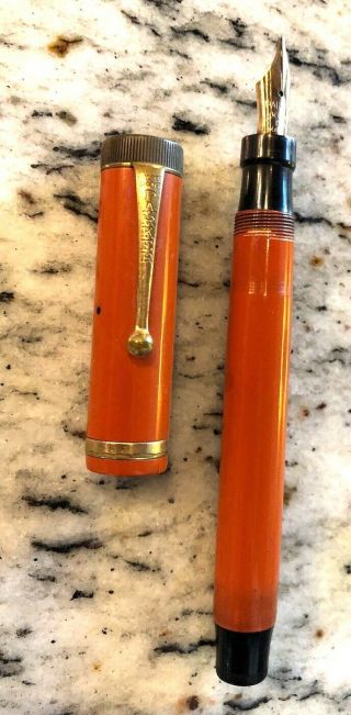 Vintage Parker Duofold Senior Big Red Lucky Curve Flat - Top Fountain Pen