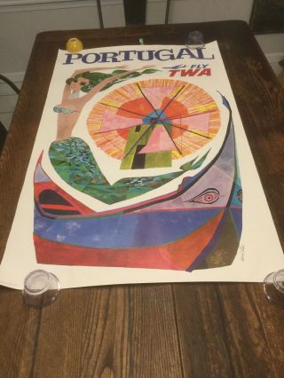 1960’s Vintage Poster Fly Twa Jets - Portugal Klein 25 " X 40 "