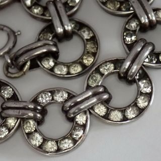 Antique Art Deco Sterling Silver Channel Set Paste Rhinestone Rings Bracelet