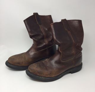 Vintage Red Wing Pecos Style Brown Leather Pull On Men’s Work Boots Size 9 D