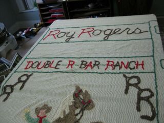 Vintage Roy Rogers & Trigger Chenille Full Size Twin Bedspread Cactus RR Ranch 8