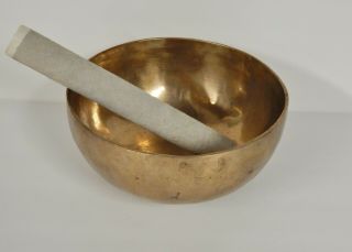 Antique Vintage Tibetan Hand Made Hammered Brass Bronze 7.  5” Round Singing Bowl 2