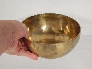 Antique Vintage Tibetan Hand Made Hammered Brass Bronze 7.  5” Round Singing Bowl 6