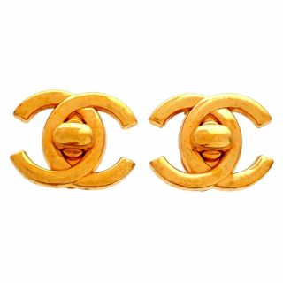 Authentic Vintage Chanel Earrings Turnlock Cc Logo Large Ea2491