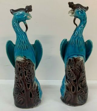 Pair Chinese Porcelain Vintage Turquoise Blue Phoenix Bird Figures