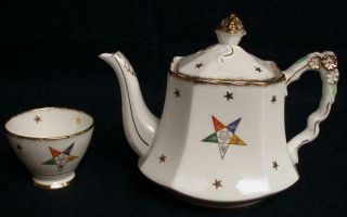 Vtg Masonic Order Of Eastern Star 1 Qt Teapot W/cup Royal Stafford Gold Trim