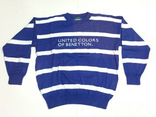 Vtg United Colors Of Benetton Sweatshirt Striped Blue Big Logo