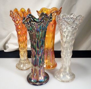 4 Vintage Carnival Glass Vases - 56114