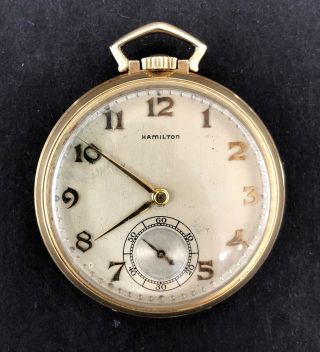 1929 Hamilton 12s 21j Antique Pocket Watch Movement 400/3 H1214 Of 14k Gf Case