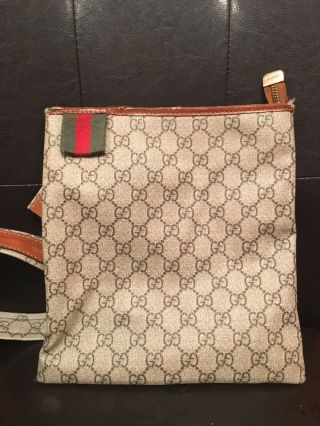 Vintage Gucci Gg Crossbody Bag Tan/brown Rare