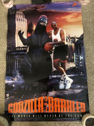 Vintage Nike Charles Barkley Vs.  Godzilla Poster 1992 Promo