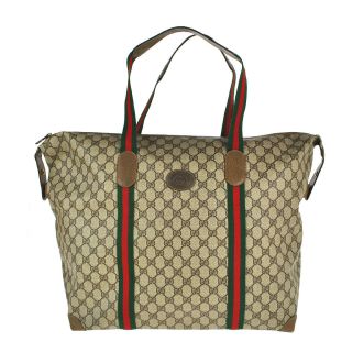 G51 Gucci Authentic Sherry Webbing Travel Bag Shoulder Hand Tote Vintage Gg Pvc