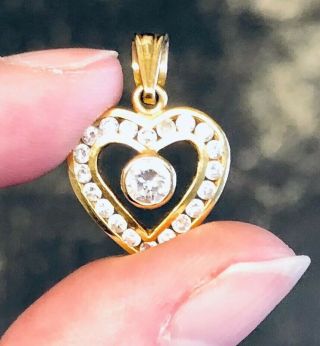 Vintage 18K Gold and Diamond Heart Shaped Pendant Necklace 18 Karat Yellow Gold 12