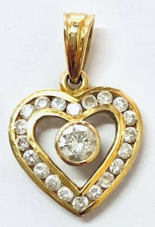 Vintage 18k Gold And Diamond Heart Shaped Pendant Necklace 18 Karat Yellow Gold