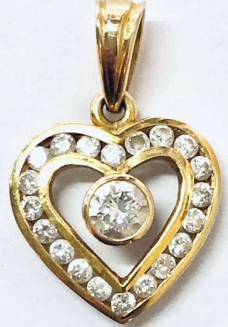 Vintage 18K Gold and Diamond Heart Shaped Pendant Necklace 18 Karat Yellow Gold 2
