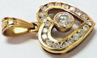 Vintage 18K Gold and Diamond Heart Shaped Pendant Necklace 18 Karat Yellow Gold 3