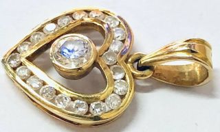Vintage 18K Gold and Diamond Heart Shaped Pendant Necklace 18 Karat Yellow Gold 4