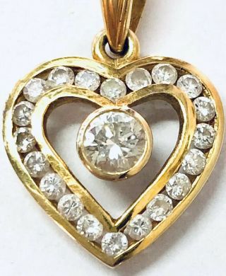 Vintage 18K Gold and Diamond Heart Shaped Pendant Necklace 18 Karat Yellow Gold 7