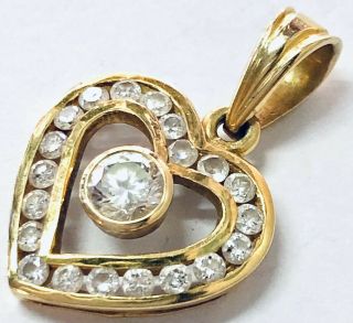 Vintage 18K Gold and Diamond Heart Shaped Pendant Necklace 18 Karat Yellow Gold 8