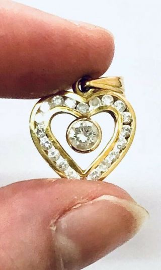 Vintage 18K Gold and Diamond Heart Shaped Pendant Necklace 18 Karat Yellow Gold 9