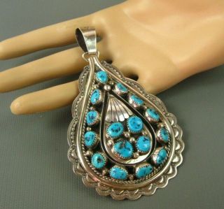 Big Vintage Navajo Sterling Turquoise Spinner Pendant 4.  5 Inch Tommy Moore 70 Gm