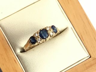 Vintage 9ct Gold,  Diamond And Sapphire Ring,  1990 - Size N.  1/2