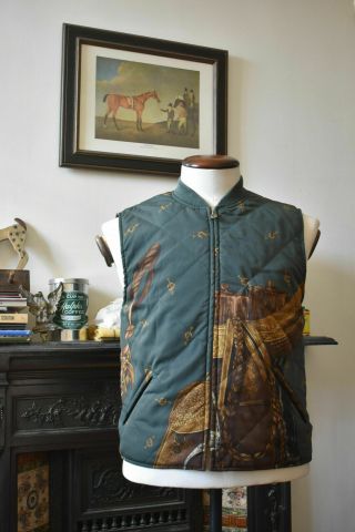 Ralph Lauren Polo Sport Womens Vintage Quilted Gilet Equestrian Print Vest Sz: L