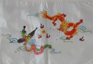 Vintage Baihua Bai Hua Chinese Pillowcase Pillow Case White Bird Dragon Silk