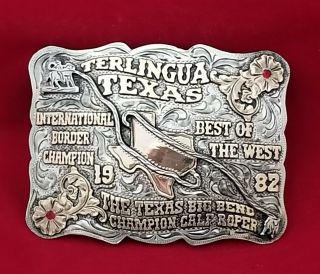 RODEO BUCKLE TERLINGUA TEXAS CALF ROPING 1992 VINTAGE CHAMPION Engraved 624 2
