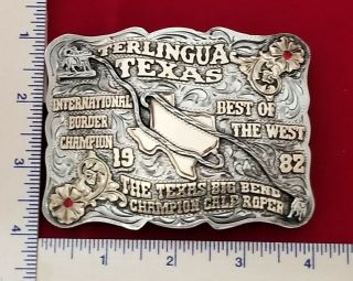 RODEO BUCKLE TERLINGUA TEXAS CALF ROPING 1992 VINTAGE CHAMPION Engraved 624 3