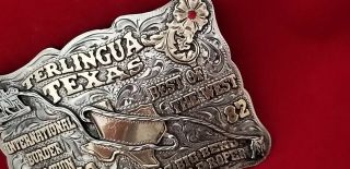 RODEO BUCKLE TERLINGUA TEXAS CALF ROPING 1992 VINTAGE CHAMPION Engraved 624 8
