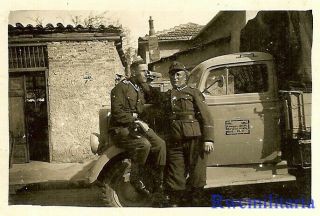 Rare Pair German Elite Soldiers W/ Cuff Titles Worn On Street W/ Lkw Truck