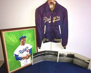 1950 Brooklyn Dodgers Jacket,  Jackie Robinson Painting,  Rare Ebbets Field Photo