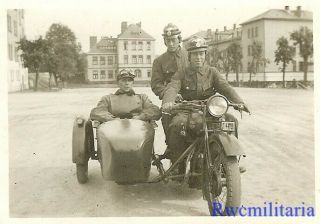 Rare Trio German Elite Kraftfahrkorps Soldiers On Motorcycle (it - 44188)