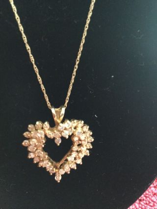 Vintage 14k Gold Chain And Heart Shaped 14k Gold Pendant With 1 Tcw Of Diamonds