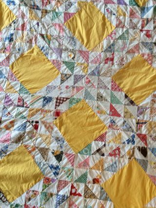 Vintage Pinwheel Patchwork Quilt Top 76”x88” Old Cotton Feedsack Fabrics