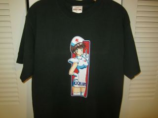 Vintage Hook Ups Skateboard Shirt 90s Jeremy Klein Sean Cliver Anime Nurse Rare