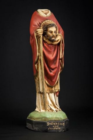 St Denis of Paris Statue | Saint Dionysius Figure Vintage Religious Plaster 12 