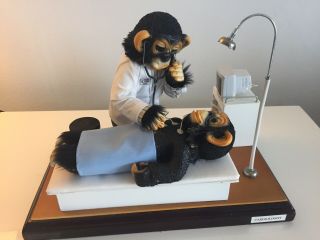 Vintage Chimp Monkey Cardiologist Doctor Diorama Figurine Unique Rare Unusual
