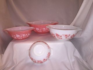 Pyrex Vtg Pink Gooseberry Cinderella Mixing Bowls Complete Set 441 442 443 444