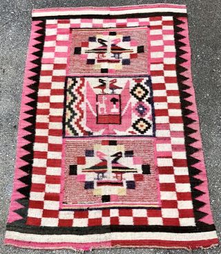 Vintage Red & Pink Southwest Navajo Wool Rug 63”x93” Updated: Cleaned