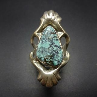 Vintage Navajo Sand Cast Sterling Silver Turquoise Webbed Matrix Ring Size 9.  25