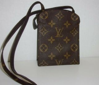 Vintage Louis Vuitton Brown Monogram Pochette Passport Id Holder Shoulder Strap