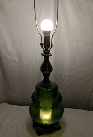 Vintage Mid - Century Modern Mcm Green Glass Table Lamp / Light 60s Retro